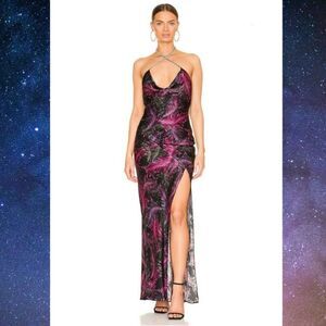 NICHOLAS Melia Cocktail Dress 100% Silk Rhinestone Halter Neck